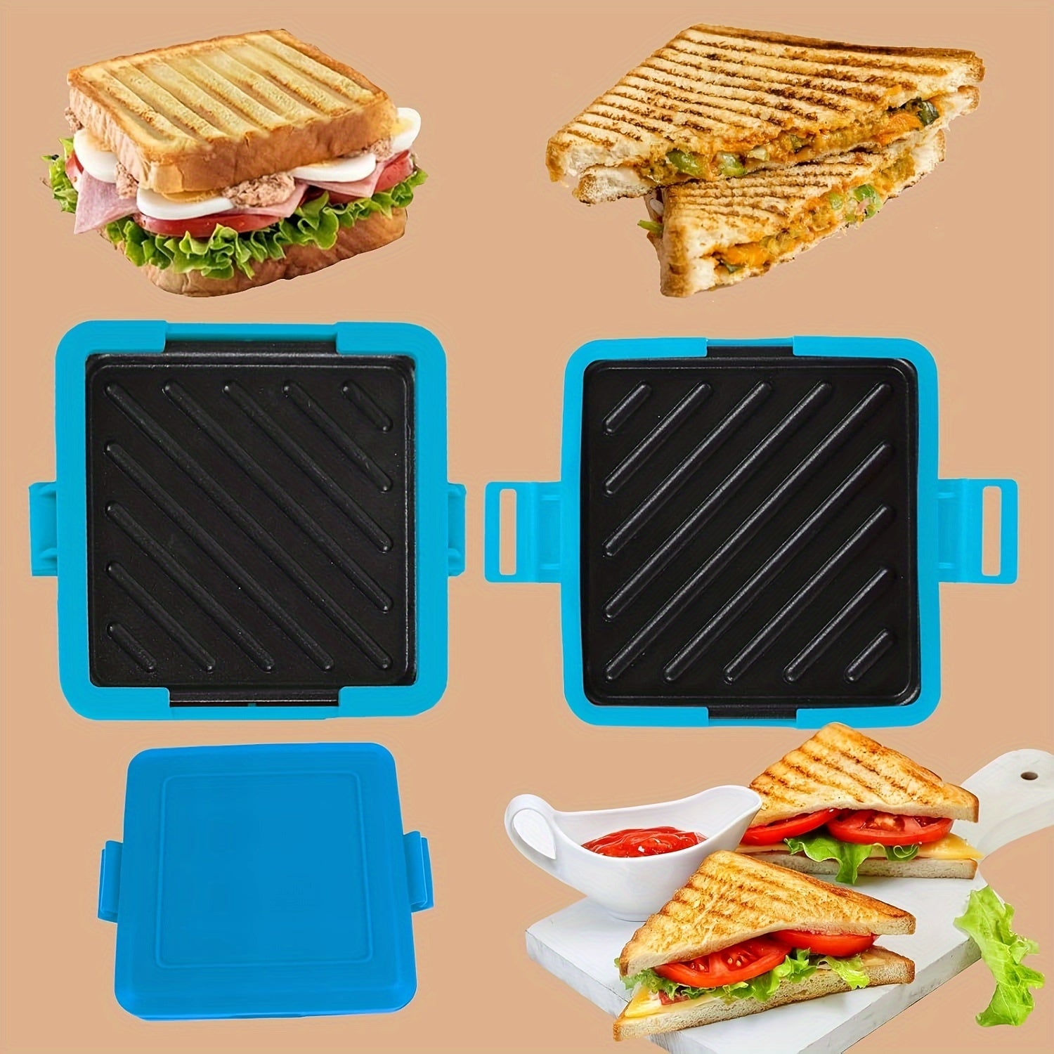 Sandwichera 7 en 1, plancha para pancakes, microondas, máquina de desayuno, forma cuadrada