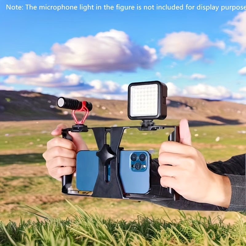 Estabilizador portátil universal para teléfono móvil con cabeza giratoria, luz de relleno y puertos de zapata fría