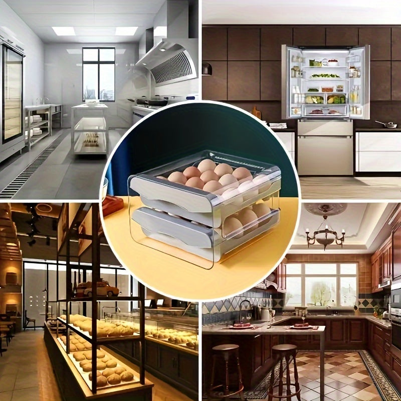 Stackable Egg Storage Box with Dual Drawers, Shockproof, Sealable, 32 Compartments