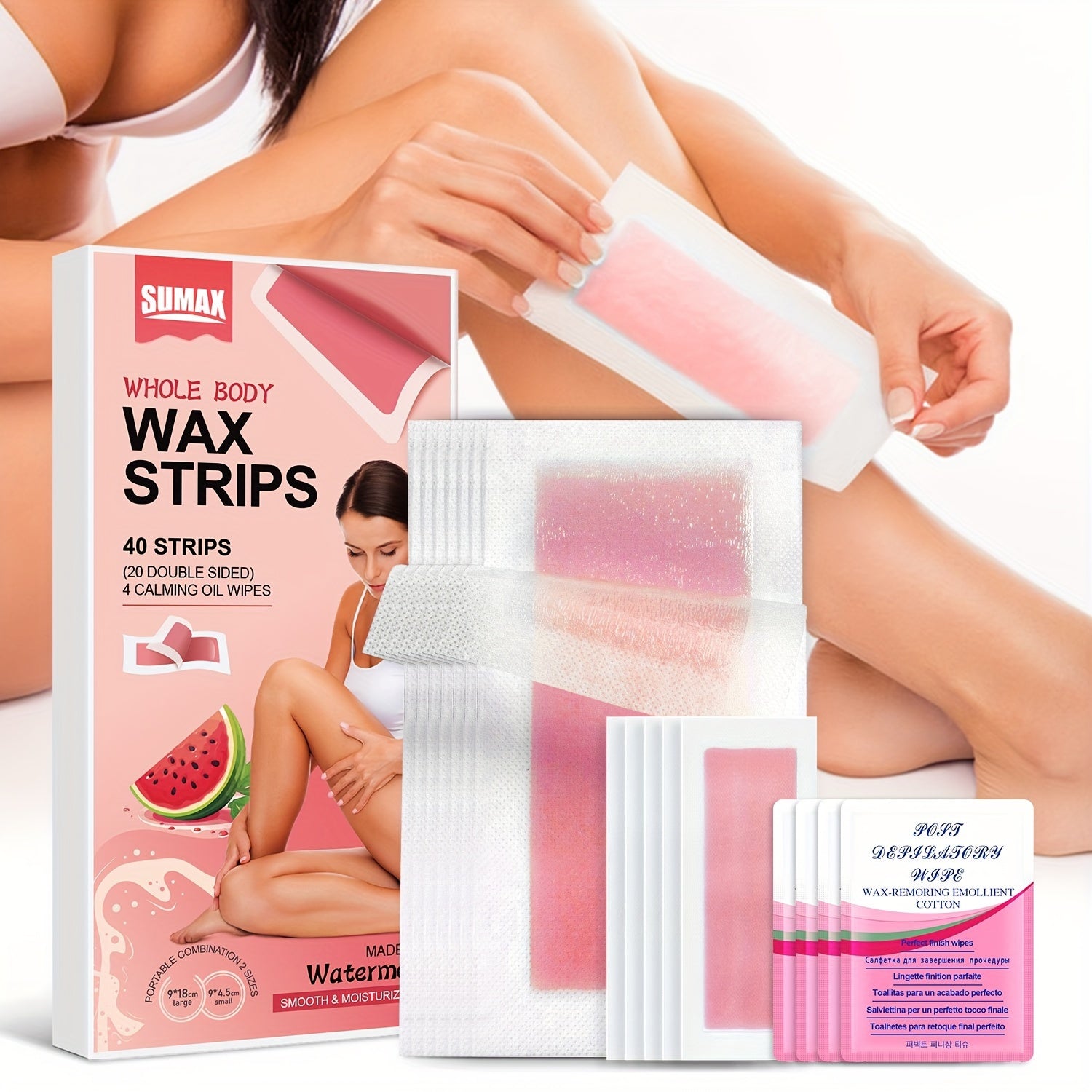 Soft Wax Strips for Painless Hair Removal on All Body Parts with Free Wipes