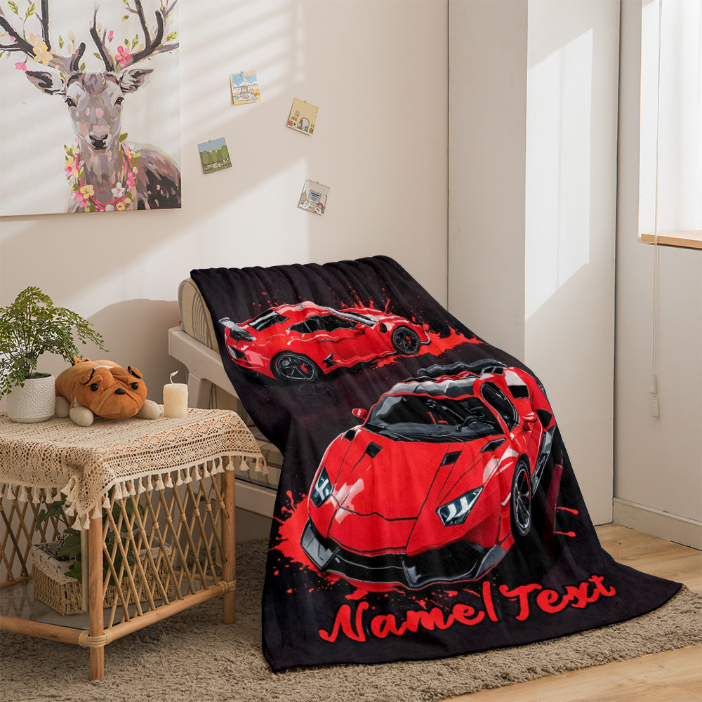 Red Sports Car Flannel Throw Blanket Personalizable Cozy Lightweight for Home Travel