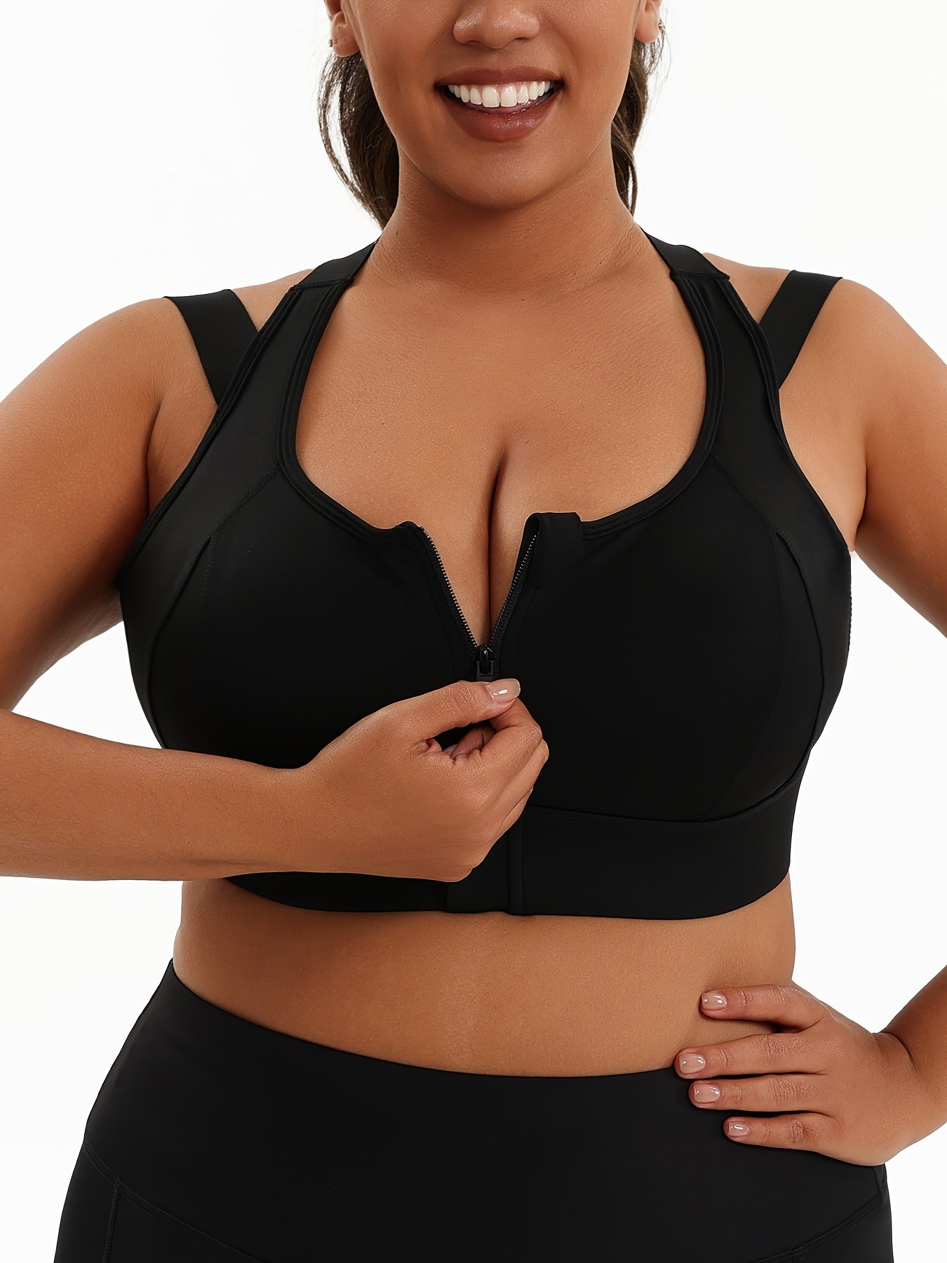 Plus Size Women's Sports Bra High Support Front Zip Breathable Activewear for Yoga and Fitness