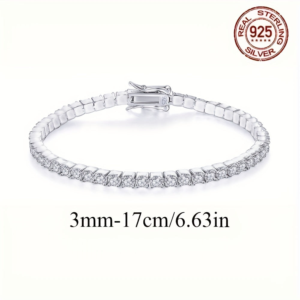 Sterling Silver Tennis Bracelet with White Cubic Zirconia 3mm Secure Clasp