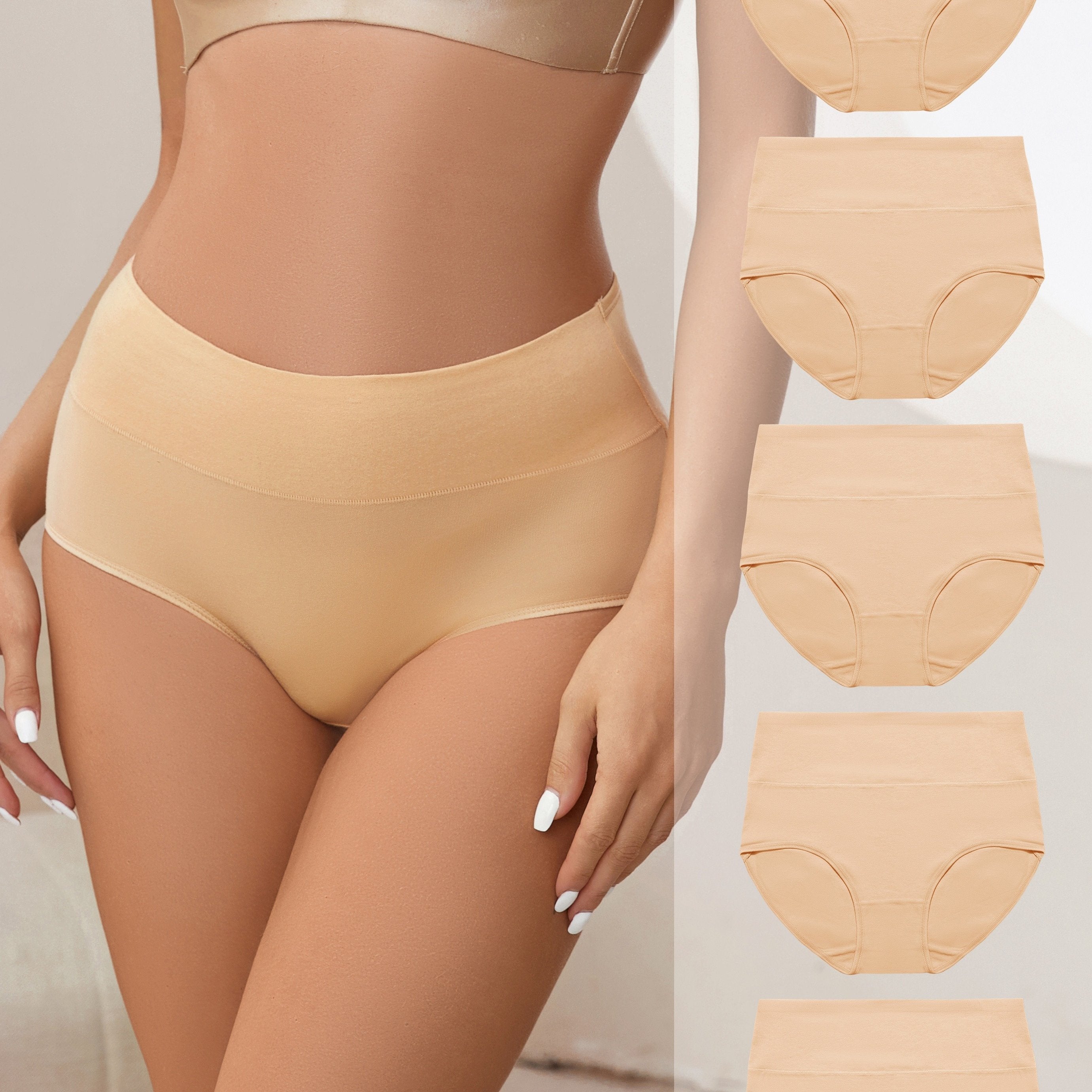 Women 5-Pack High-Waisted Tummy Control Shapewear Briefs Medium Support Cotton Spandex