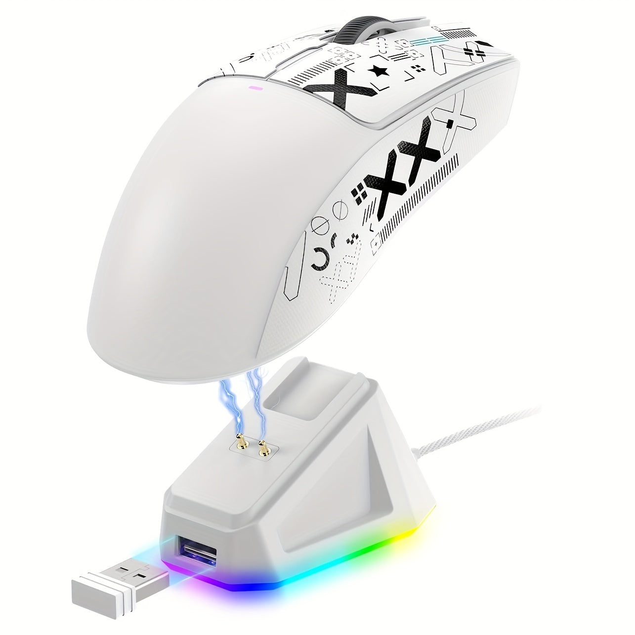 Attack Shark X11 - bu RGB zaryadlash bazasi, Tri-rejim 2.4G/USB-C simli/BT, 22K DPI, PAW3311 Optik Sensor, HUYU Switch, 5 ta dasturlashtiriladigan tugmachalari bo'lgan engil simsiz o'yin sichqonchasi. Mos keladi.