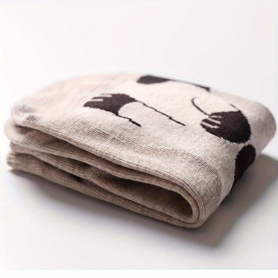 Women's Cartoon Cat Print Ankle Socks Set of 5 Breathable Knit Fabric Hosiery