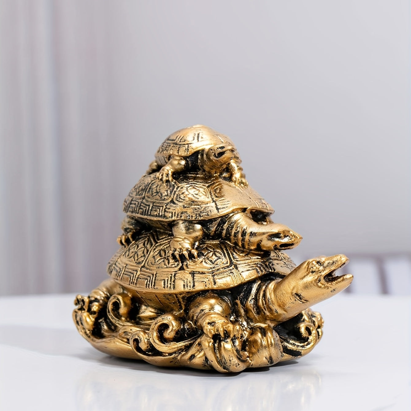 Golden Resin Turtle Figurine for Longevity and Protection Decorative Home Decor