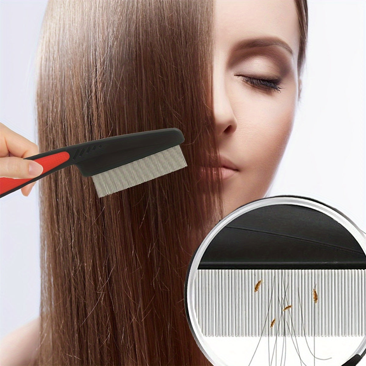 Peine para cabello de acero inoxidable de dientes finos para cabello grueso y eliminación de caspa