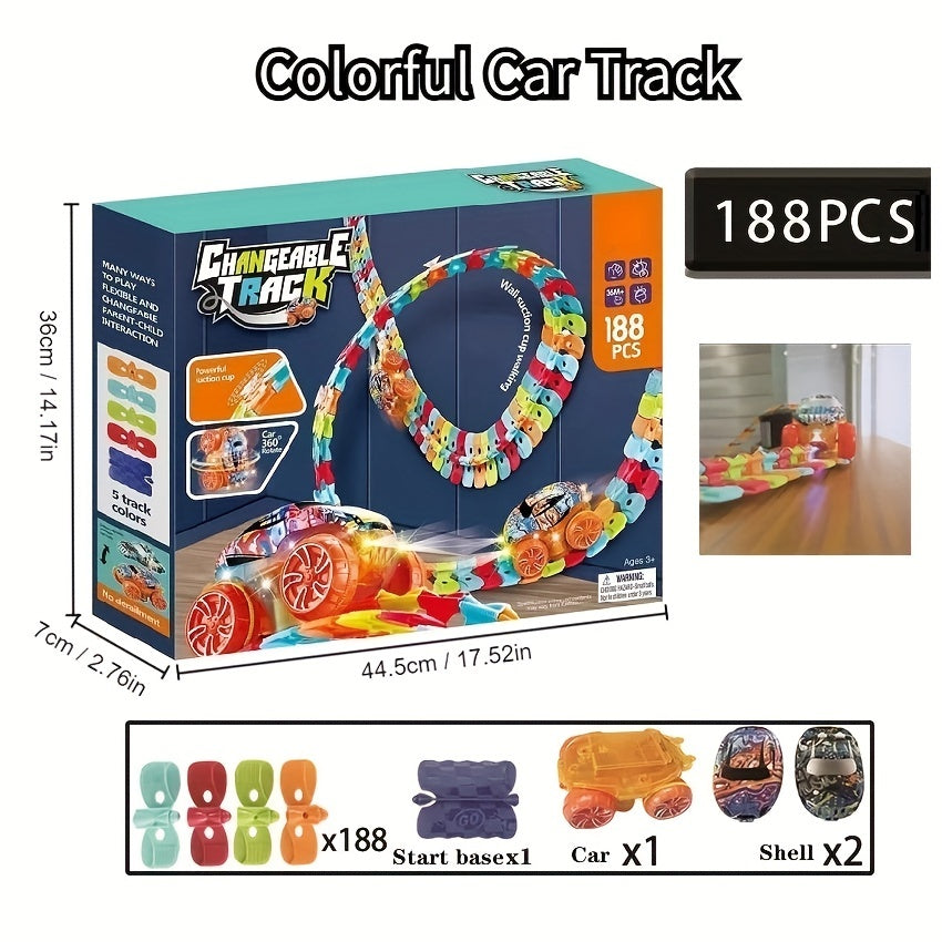 Kids Track Set with LED Light-Up Race Car, Flexible Bendable ABS Track System for Boys Age 3+