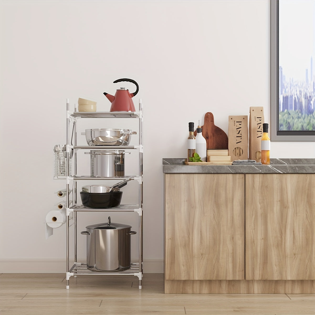 Multi-Tier Stainless Steel Storage Shelf for Kitchen Bathroom Balcony