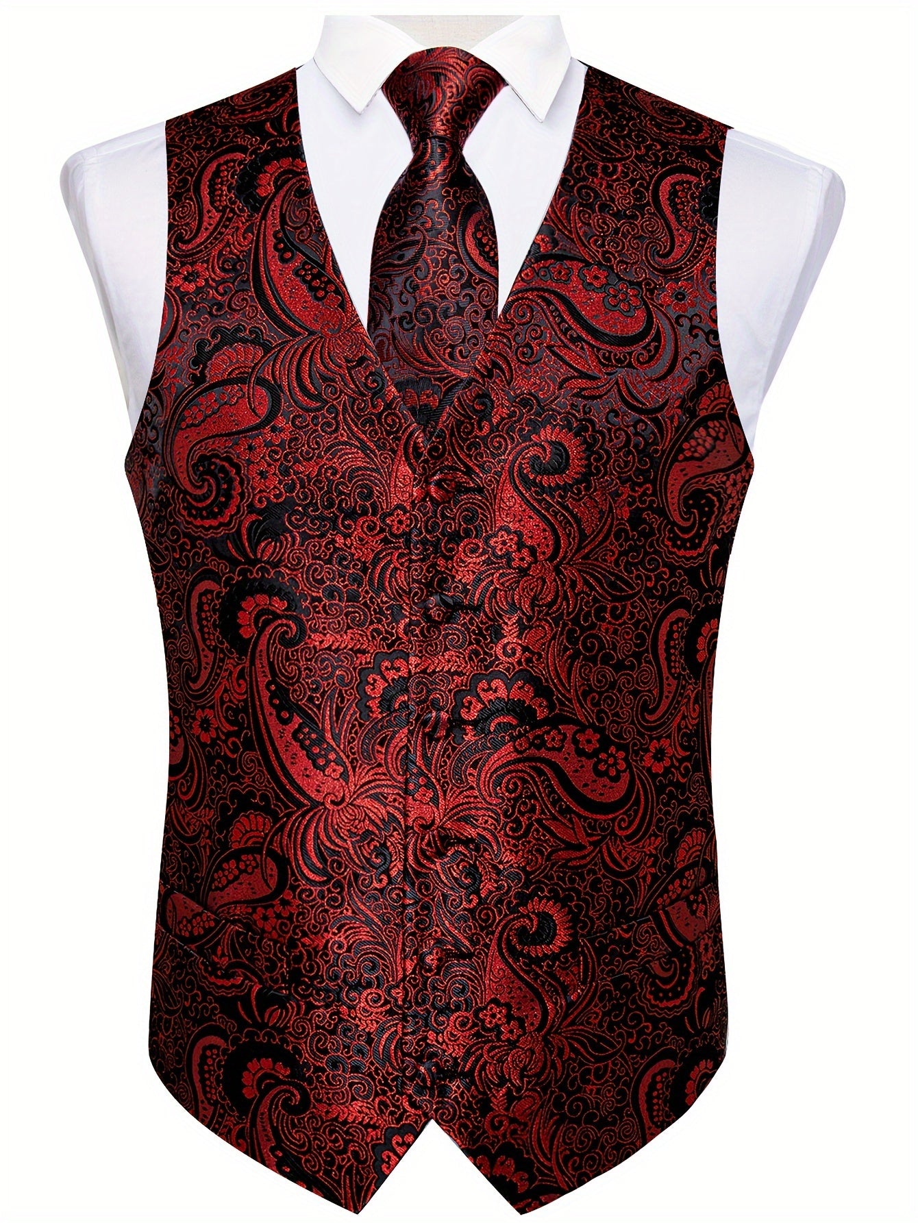 Men's Plus Size Blue Waistcoat Set with Paisley Tie Cufflinks and Handkerchief for Formal Occasions