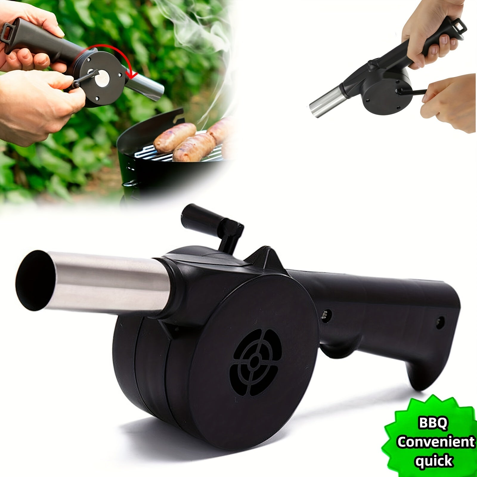 Manual Grill Fan Stainless Steel Portable Handheld Air Blower for BBQ Outdoor