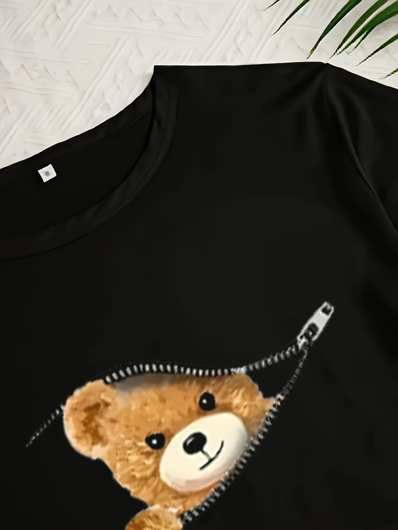 Women's Pajama Set with Zipper Bear Print Short Sleeve Top and Long Pants