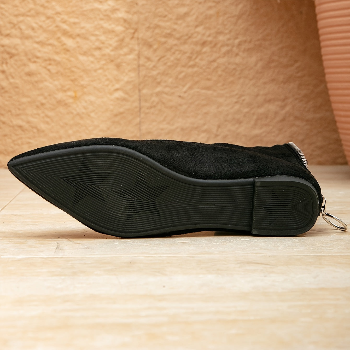 Women's Black Mid-Calf Boots Cozy Cover Pointed Toe Zipper Flat Heel