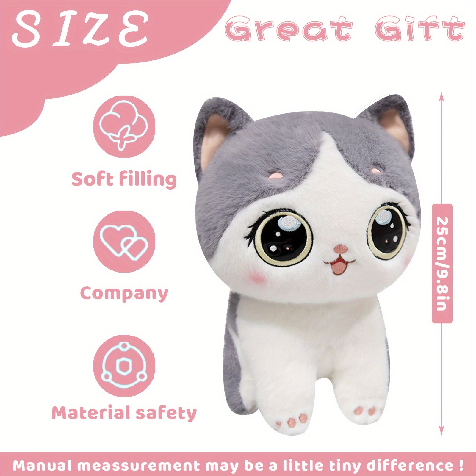 Fluffy Black and Grey Simulation Cat Plush Toy for Kids and Home Decor