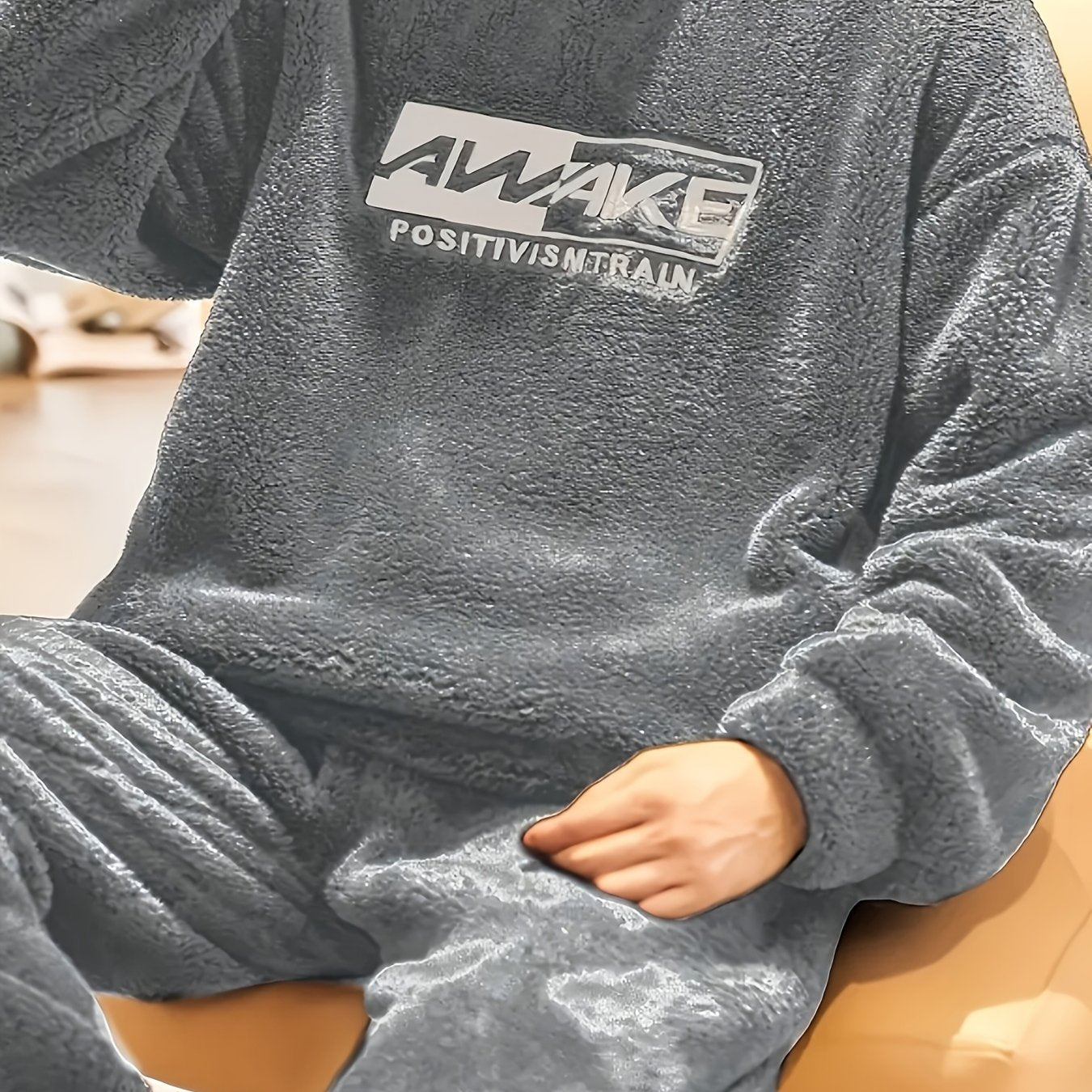 Men's Casual Pajama Set with Flannel Hoodie Top and Loose Pants for Fall Winter