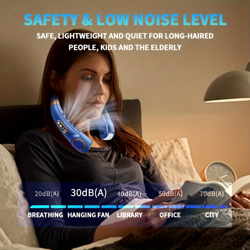 USB Rechargeable Bladeless Neck Fan with 5 Speeds Portable Cooling for Travel Camping