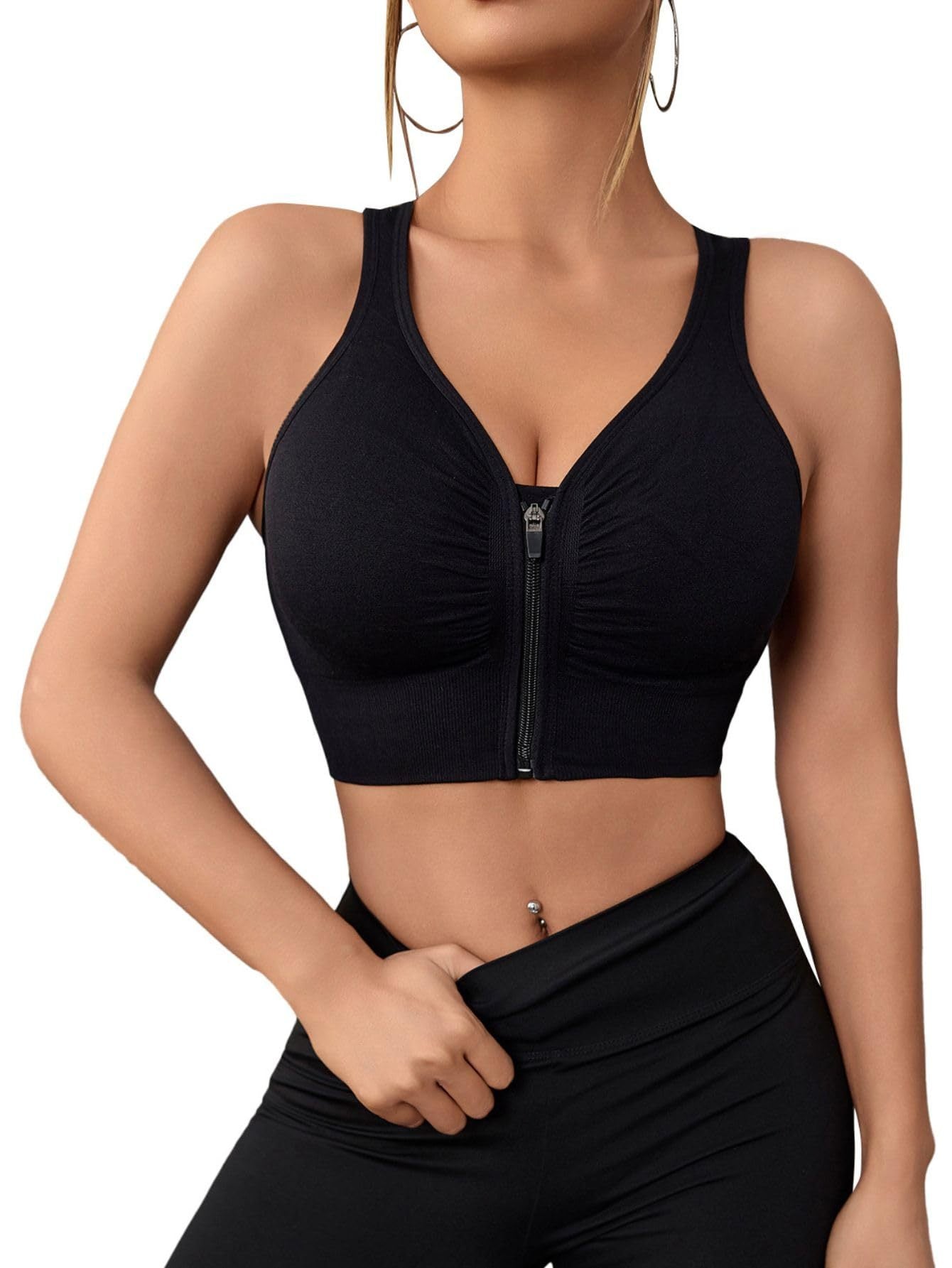 Бюстгальтер для женщин больших размеров безшовный дышащий спортивный для йоги и тренировок с умеренной поддержкой и контролем живота