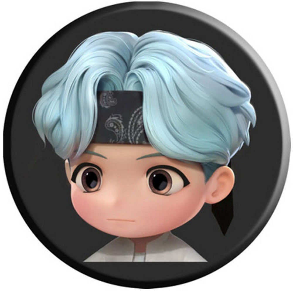 Moda ixlosmandlari uchun 7 ta K-Pop ilhomlangan dumaloq alloy broshlar to'plami, multfilm avatar dizaynlari bilan