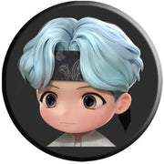 Set of 7 K-Pop Inspired Round Alloy Brooches with Cartoon Avatar Designs for Fashion Fans