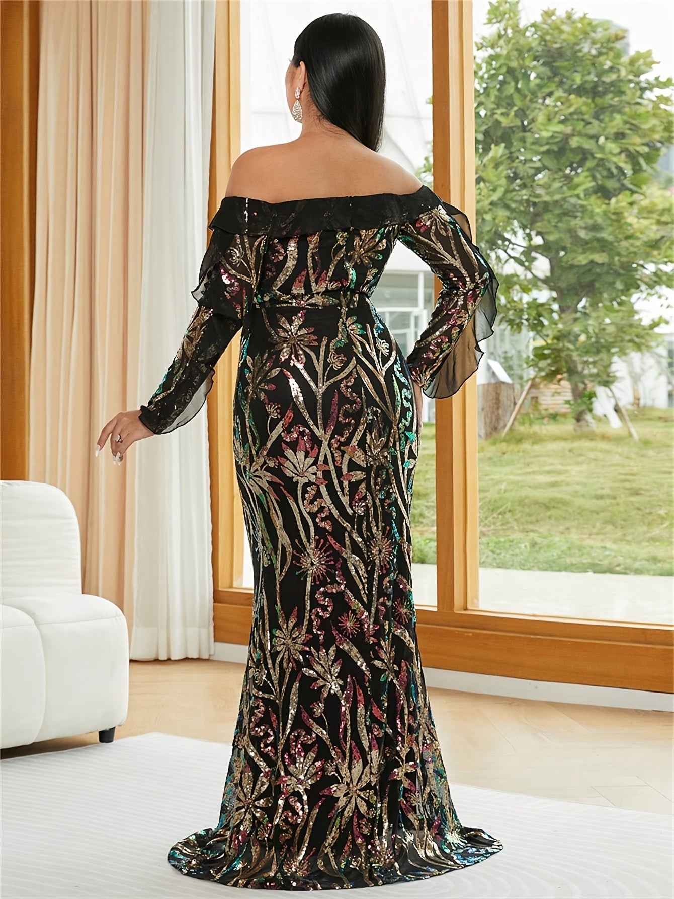 Plus Size Women's Sequin Bodycon Evening Gown Mermaid Dress for Parties