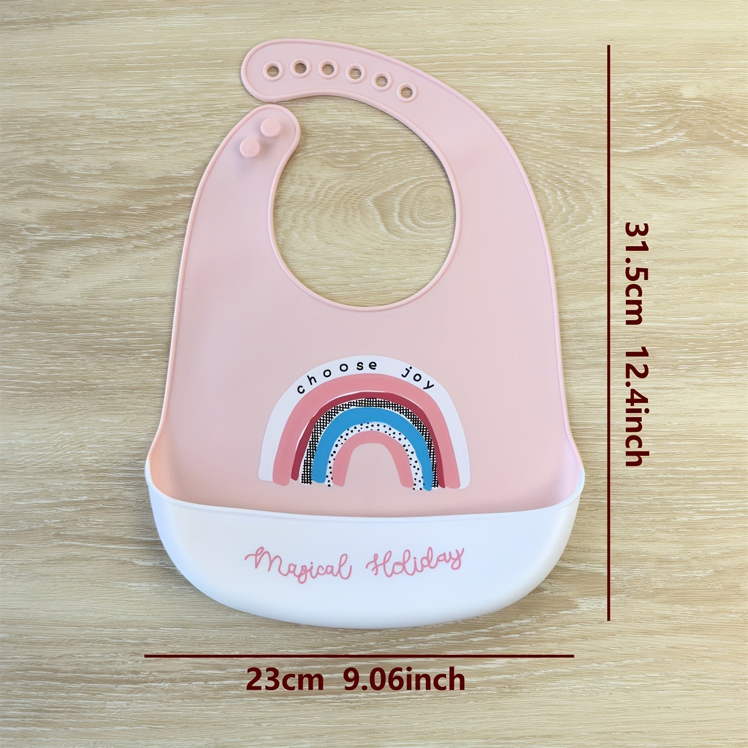 Silicone Kids Bib Pink Waterproof with Rainbow Crown Space Design for Boys Girls
