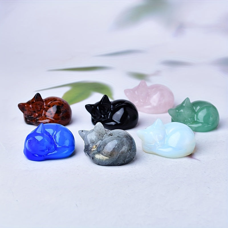 Figura de cristal de gato durmiente tallada en cuarzo natural, decoración para el hogar, regalo, 3.81cm