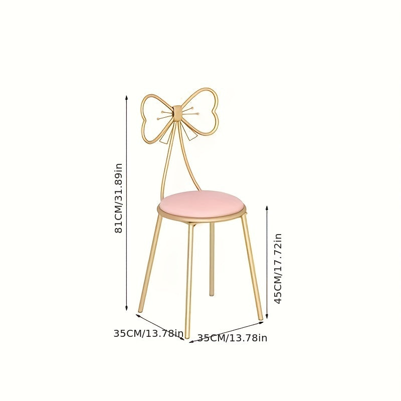 Metal Vanity Chair for Girls Teens with Velvet Cushion and Bow Knot Backrest