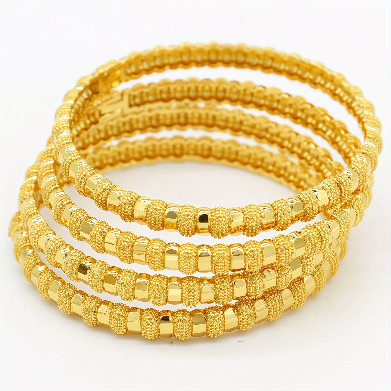 Set of 4 Women's Copper Gold-Plated Middle Eastern Style Bracelets for Daily Wear or Gifts