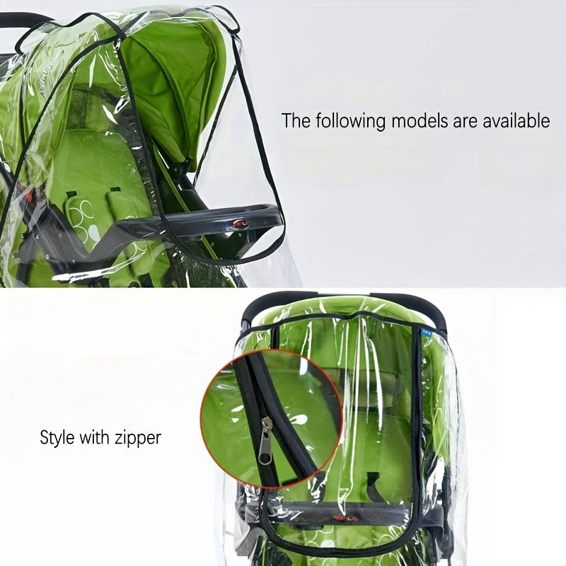 Transparent Rain Cover for Strollers with Windproof Dustproof Canopy and Black Zipper