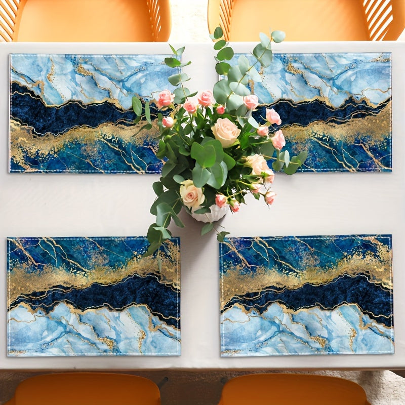 Conjunto de manteles individuales con arte abstracto impreso, a prueba de agua, de poliéster, aislante térmico, decoración para mesa de comedor