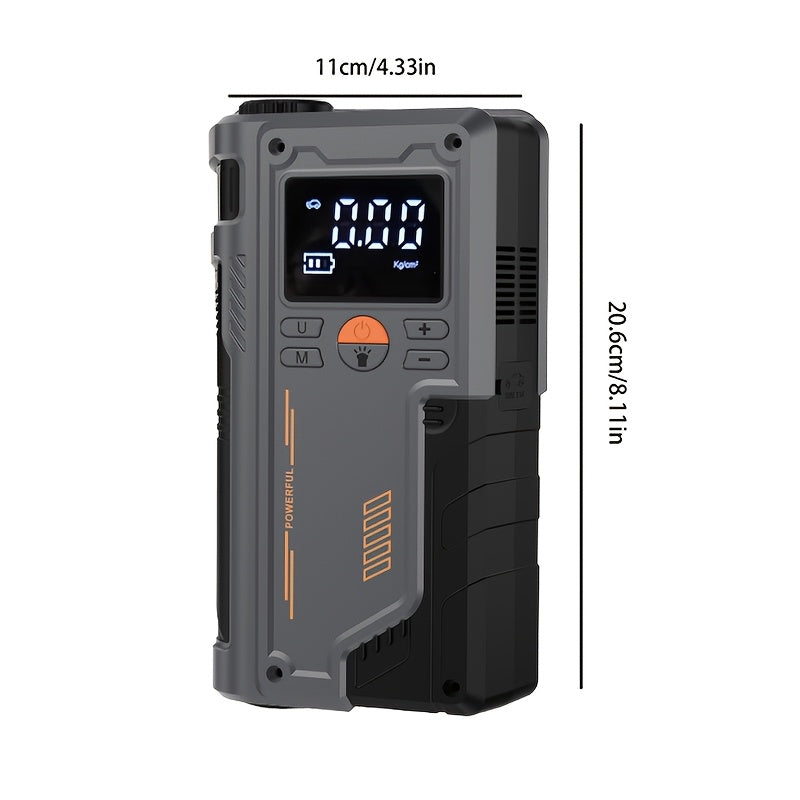 Portable Tire Inflator and Car Jump Starter with Lithium Battery and One-Click Air Pump