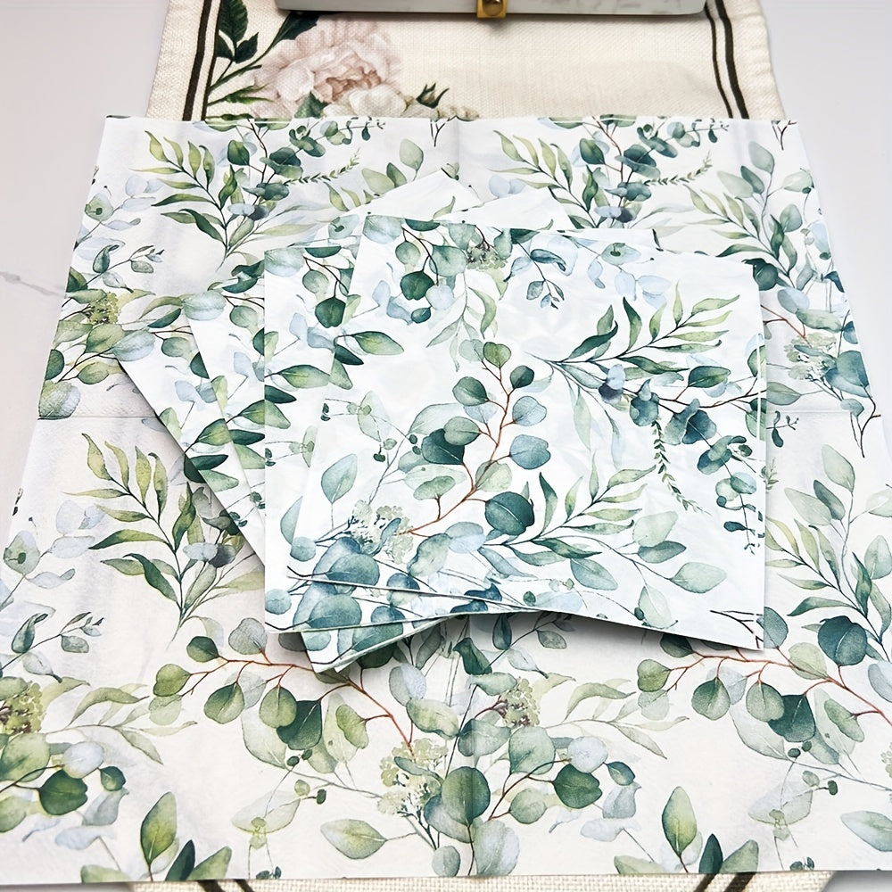 Qayta ishlatiladigan salfetka to'plami, Eucalyptus bargi bosimi, 20, 40, 60 ta, 2-qavatli, 33 sm