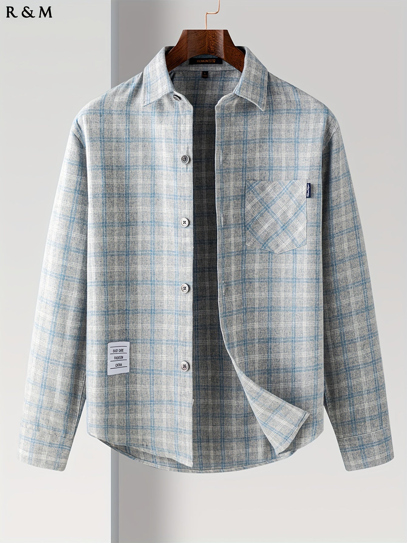 Men's Plaid Long Sleeve Shirt Polyester Blend Button-Up Casual Semi-Formal