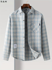 Men's Plaid Long Sleeve Shirt Polyester Blend Button-Up Casual Semi-Formal