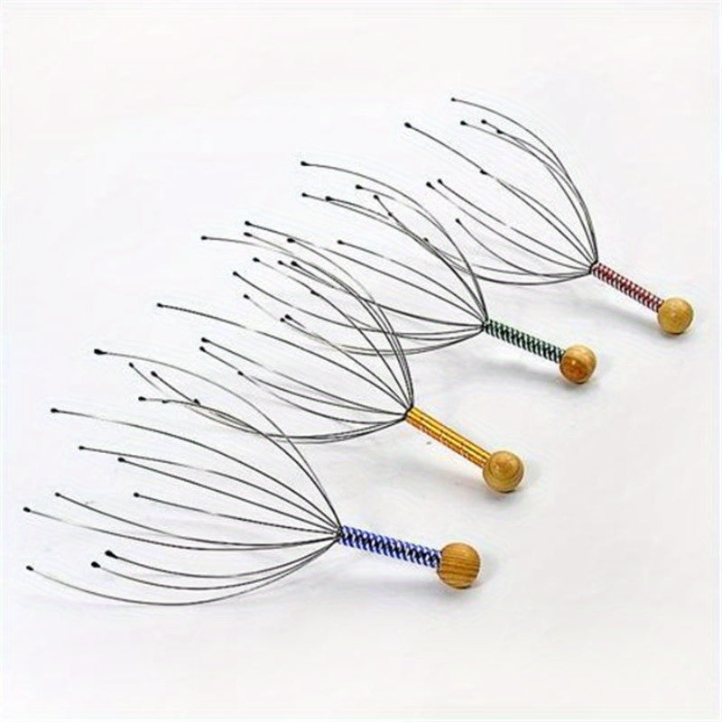 Set of 2 Wooden Handle Scalp Massagers with Rolling Balls for Relaxation and Itch Relief