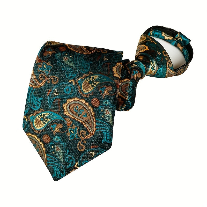 Men's Paisley Polyester Zipper Tie with Easy Pull Design in Spot Supply