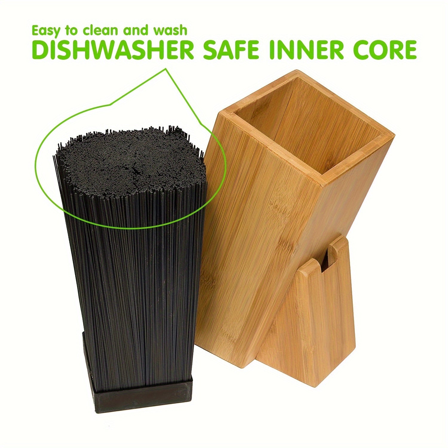 Universal Bamboo Knife Block with Removable Washable Lining for Versatile Kitchen Storage