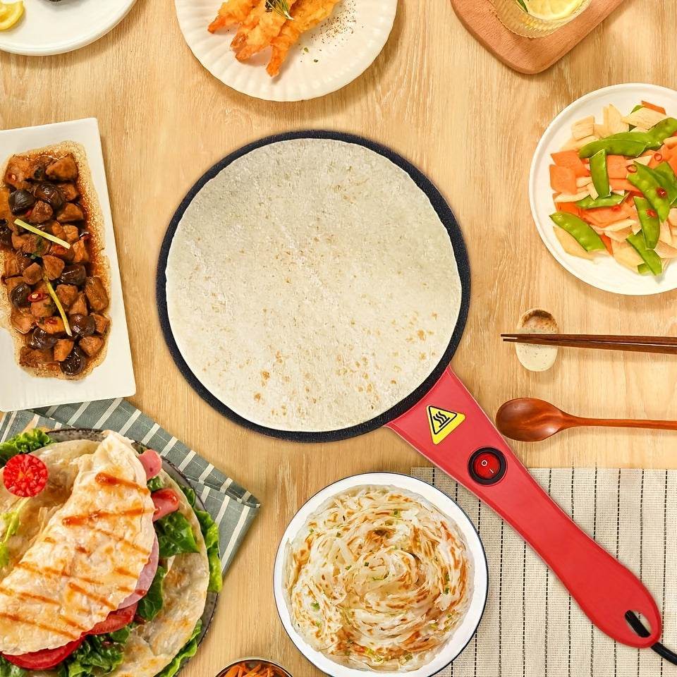 Creador de crepes eléctrico de 600W con sartén antiadherente, espátula para raspar y brocha para aceite