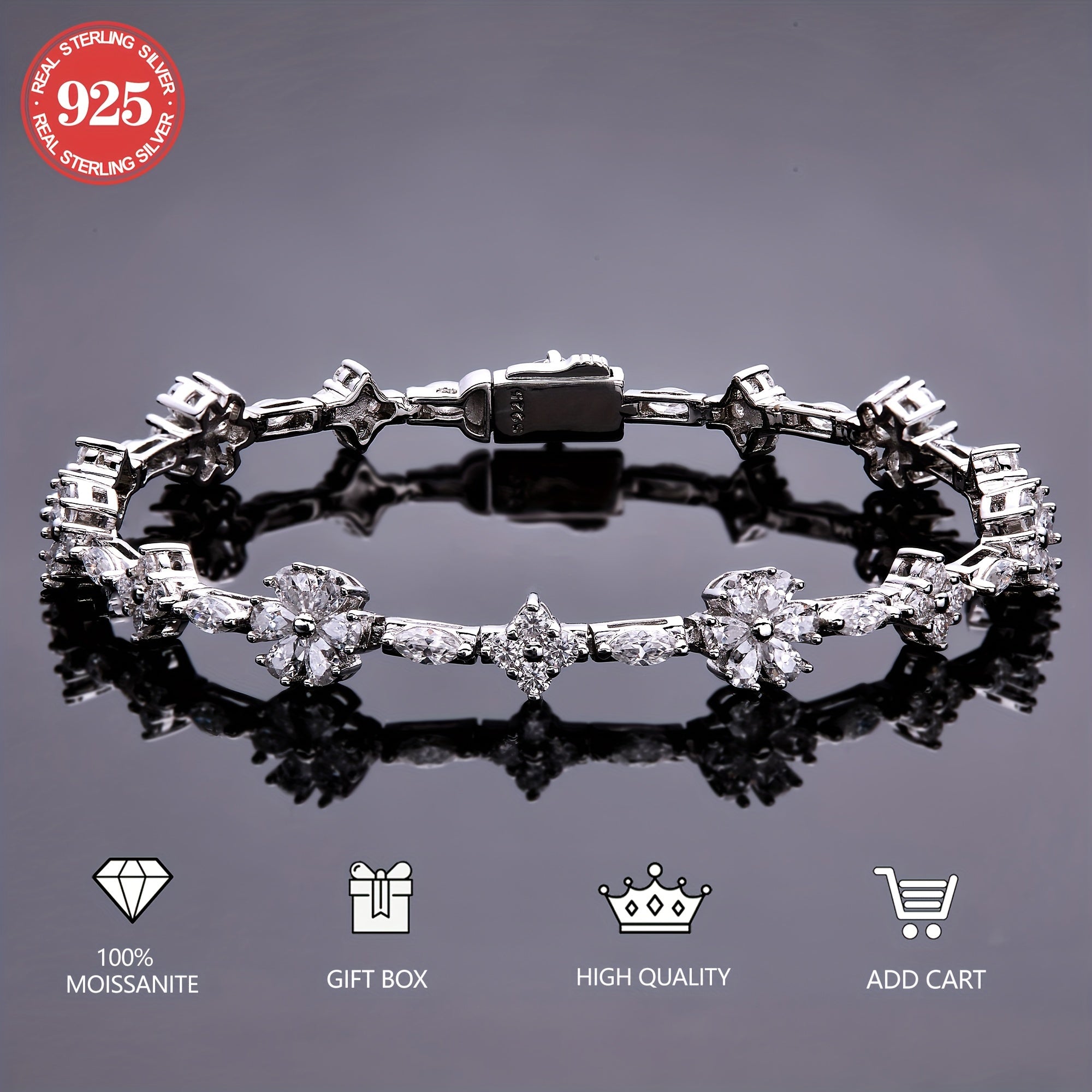 Браслет из стерлингового серебра с муассанитом, камень рождения октября, покрытие белым золотом, элегантное украшение