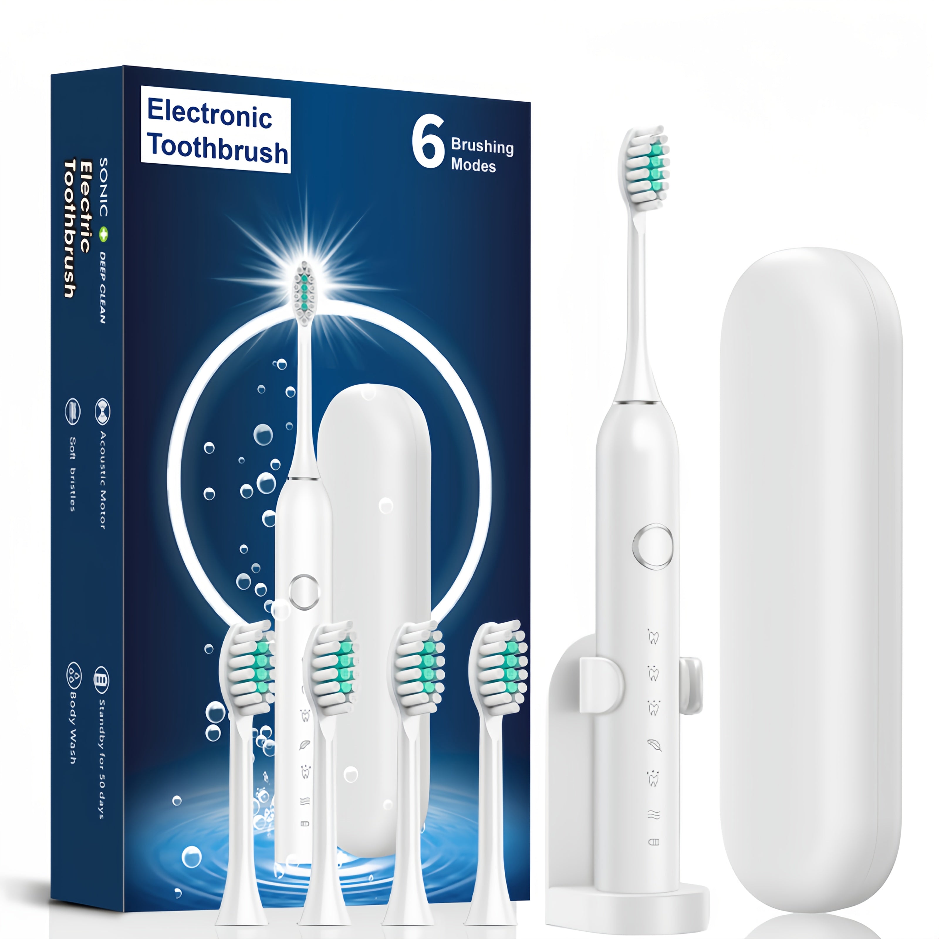 Cepillo de dientes eléctrico para parejas con cerdas suaves, recargable, con estuche de viaje, 6 modos