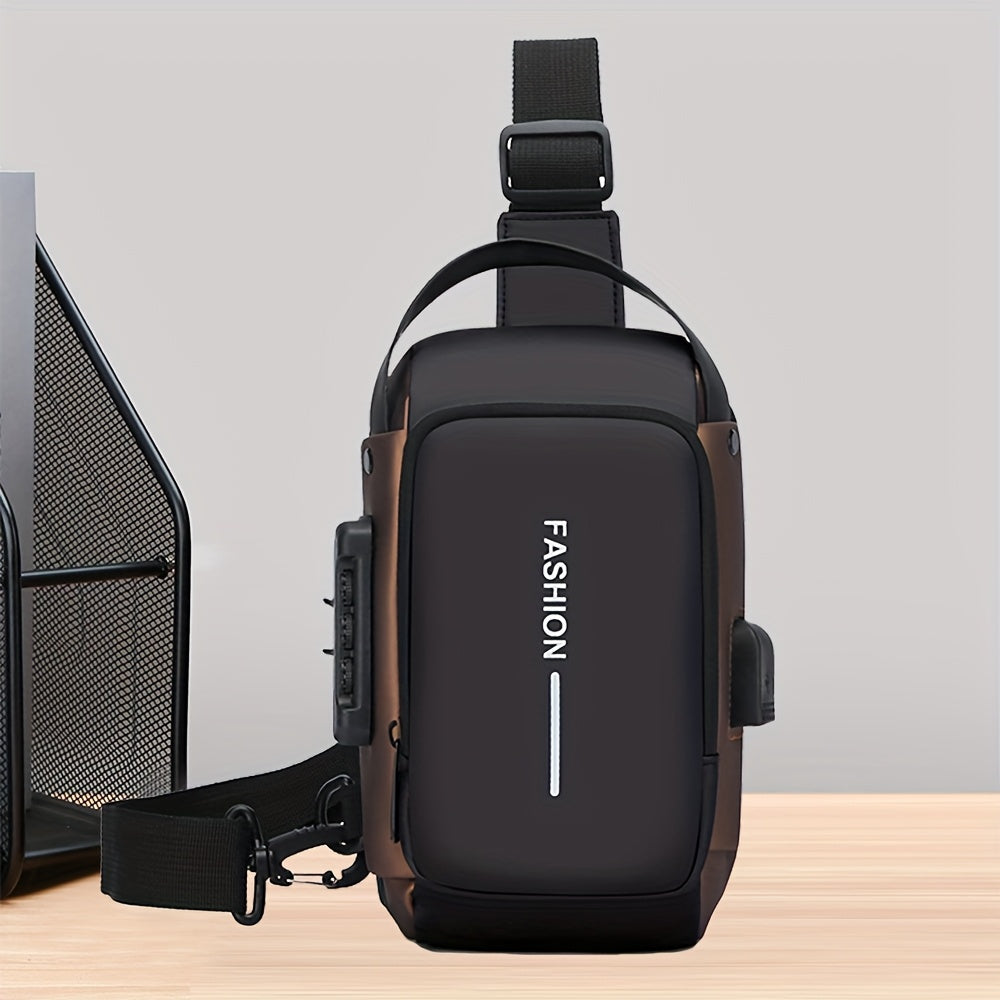 Women's Blue Oxford Fabric Crossbody Bag with Motorcycle Style and Combination Lock Strap