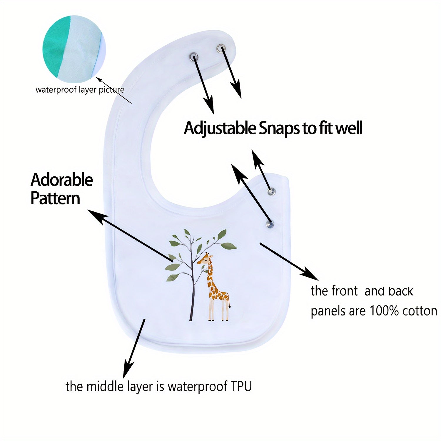 Set of 6 Adjustable Waterproof Baby Bibs for Boys Girls with Cartoon Designs