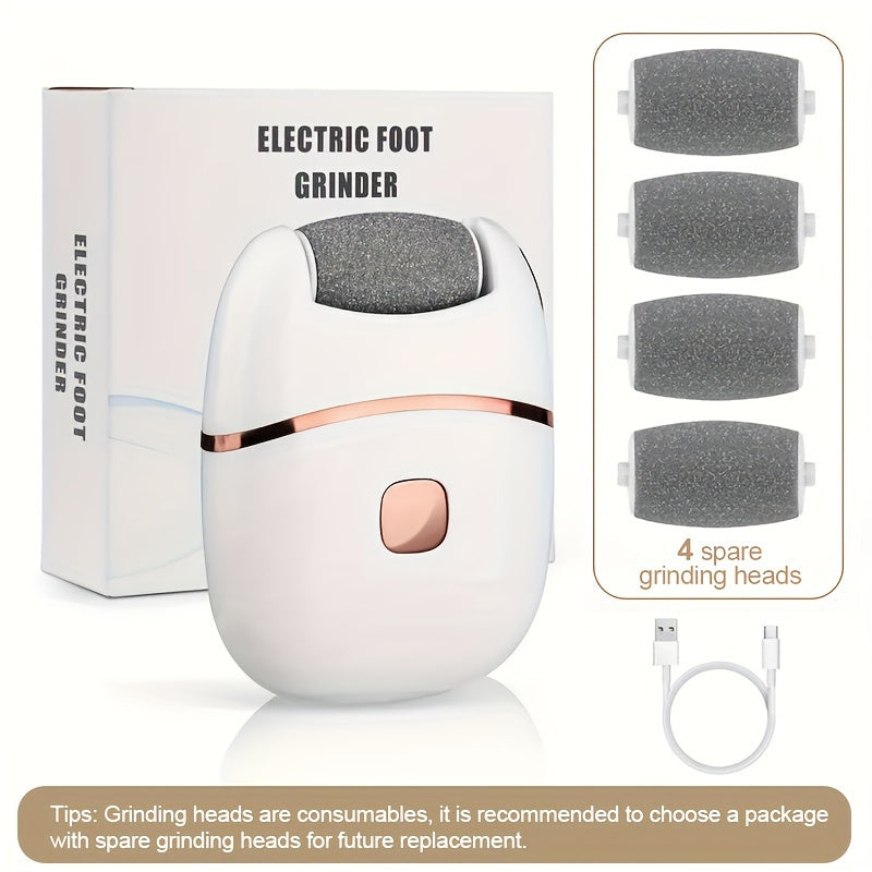 Electric Foot Grinder with USB Rechargeable Lithium Battery 2-Speed LED Lights Spare Heads