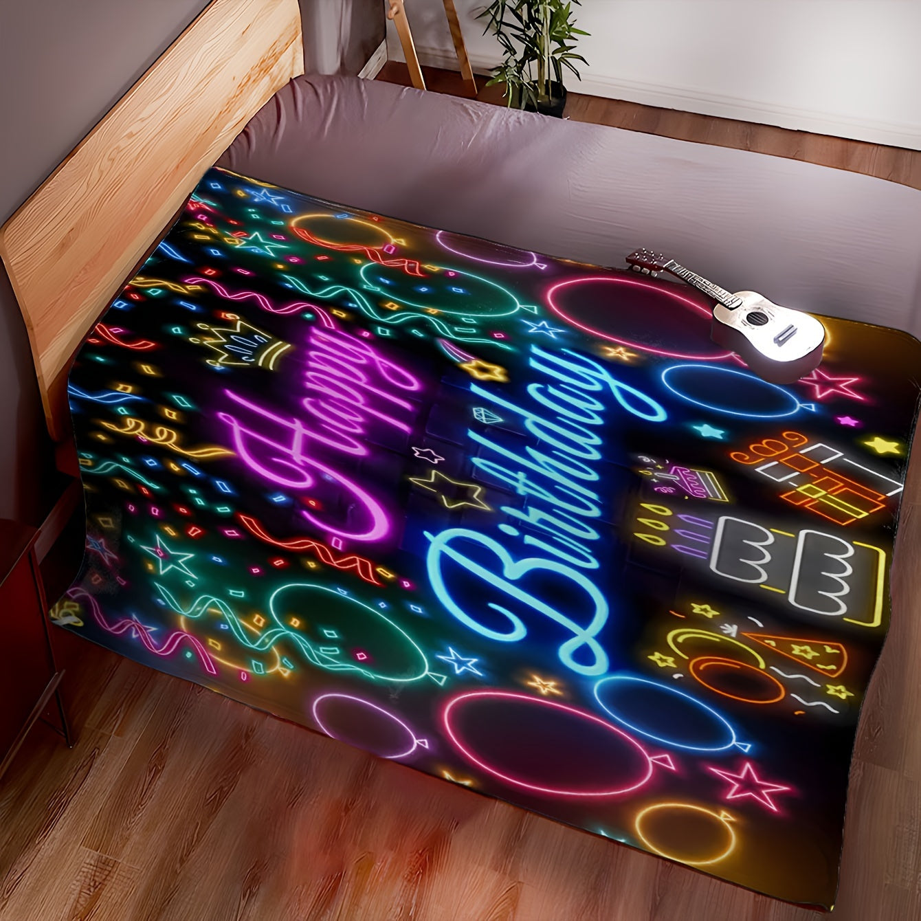 Flannel Throw Blanket for Couch Bed or Travel Digital Knitted Print Lightweight All-Season Warmth