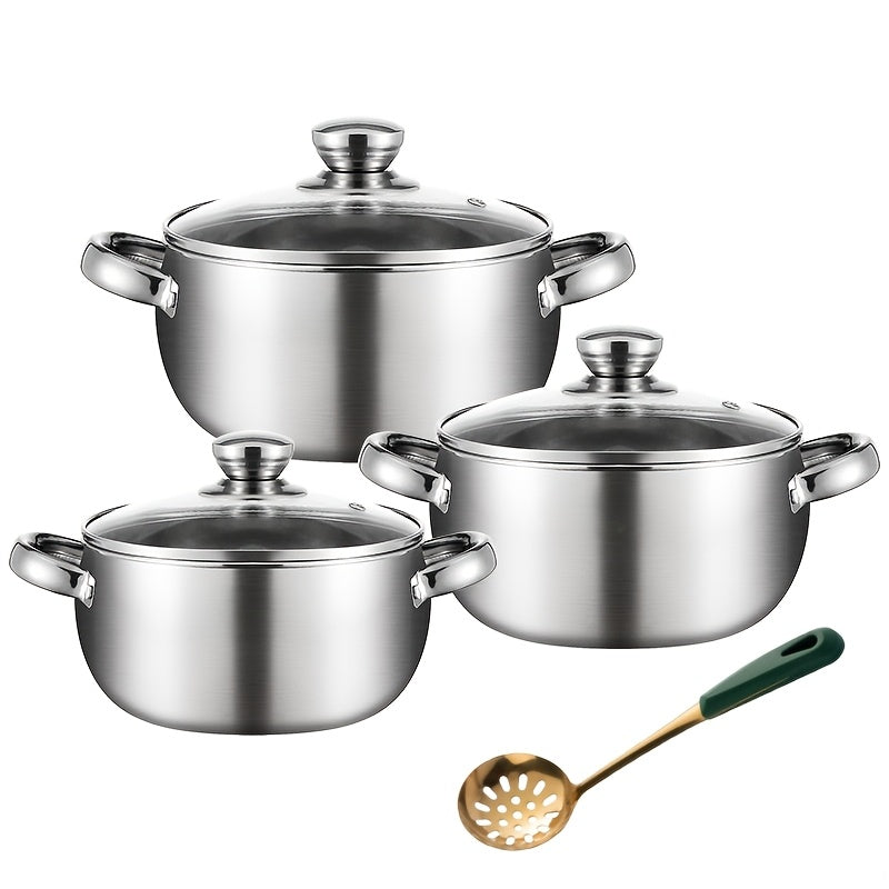 Stainless Steel Cookware Set 6-7 Pieces with Stockpot and Glass Lid Non-Stick Heat Resistant