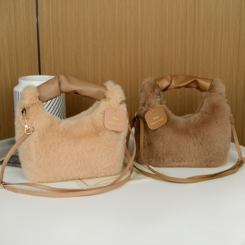 Faux Fur Crossbody Bag for Women with Zipper Closure and Soft Plush Material
