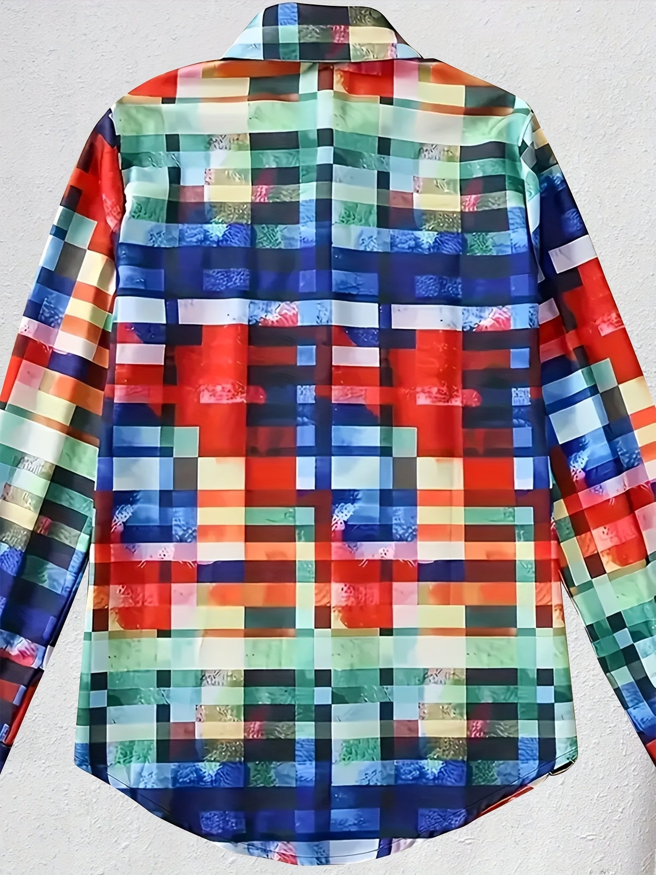 Plus Size Women's Plaid Button-Up Shirt with Flap Pockets Casual Long Sleeve Spring Fall