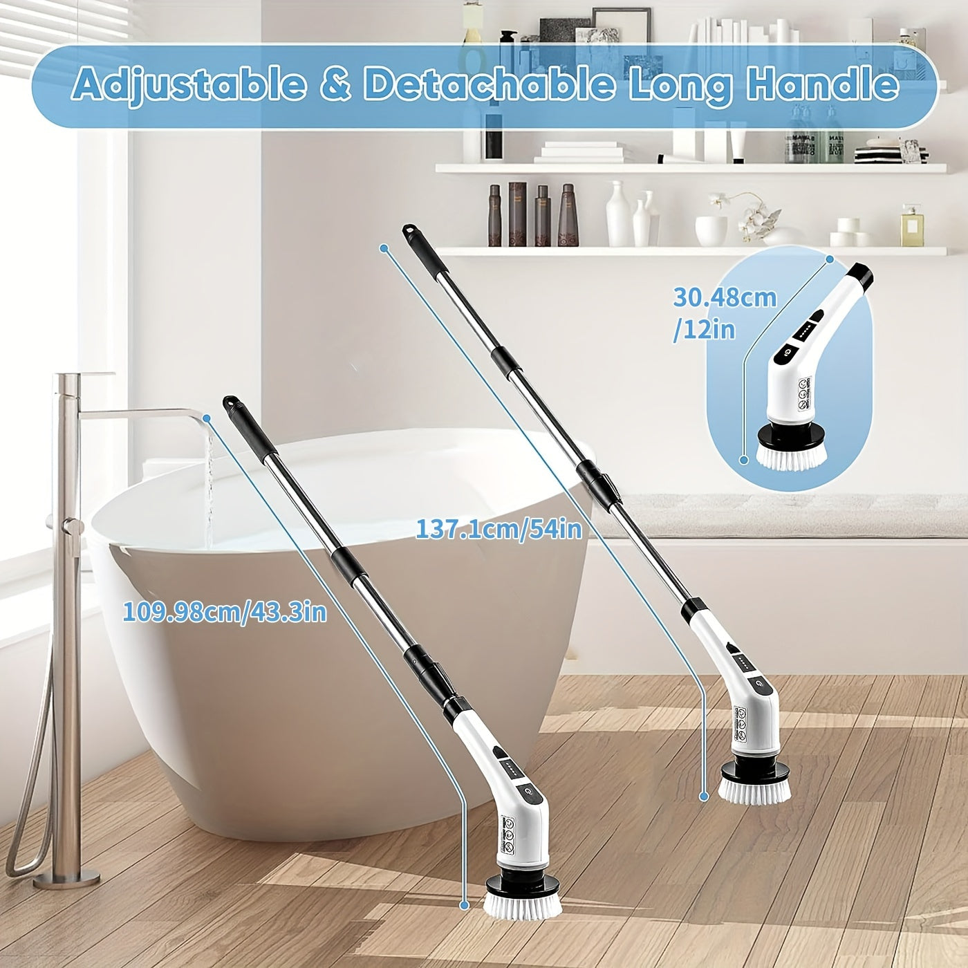 7 ta cho'tka boshli simsiz elektr spin scrubber, sozlanadigan tutqich, 360° aylanadigan quvvat bilan pol va hammomni tozalash uchun