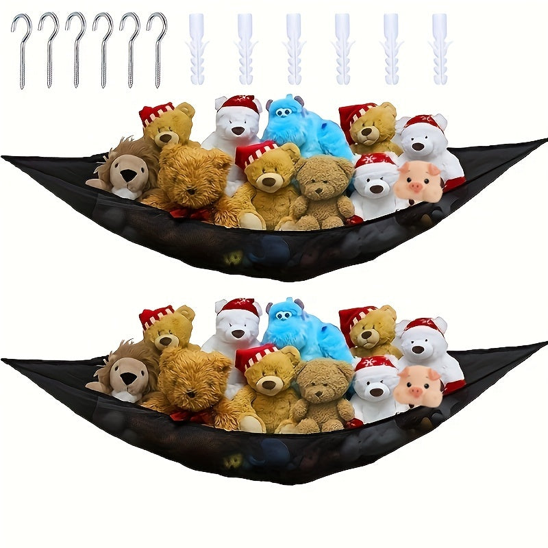 Large Black Stuffed Animal Storage Hammock for Nursery and Playroom